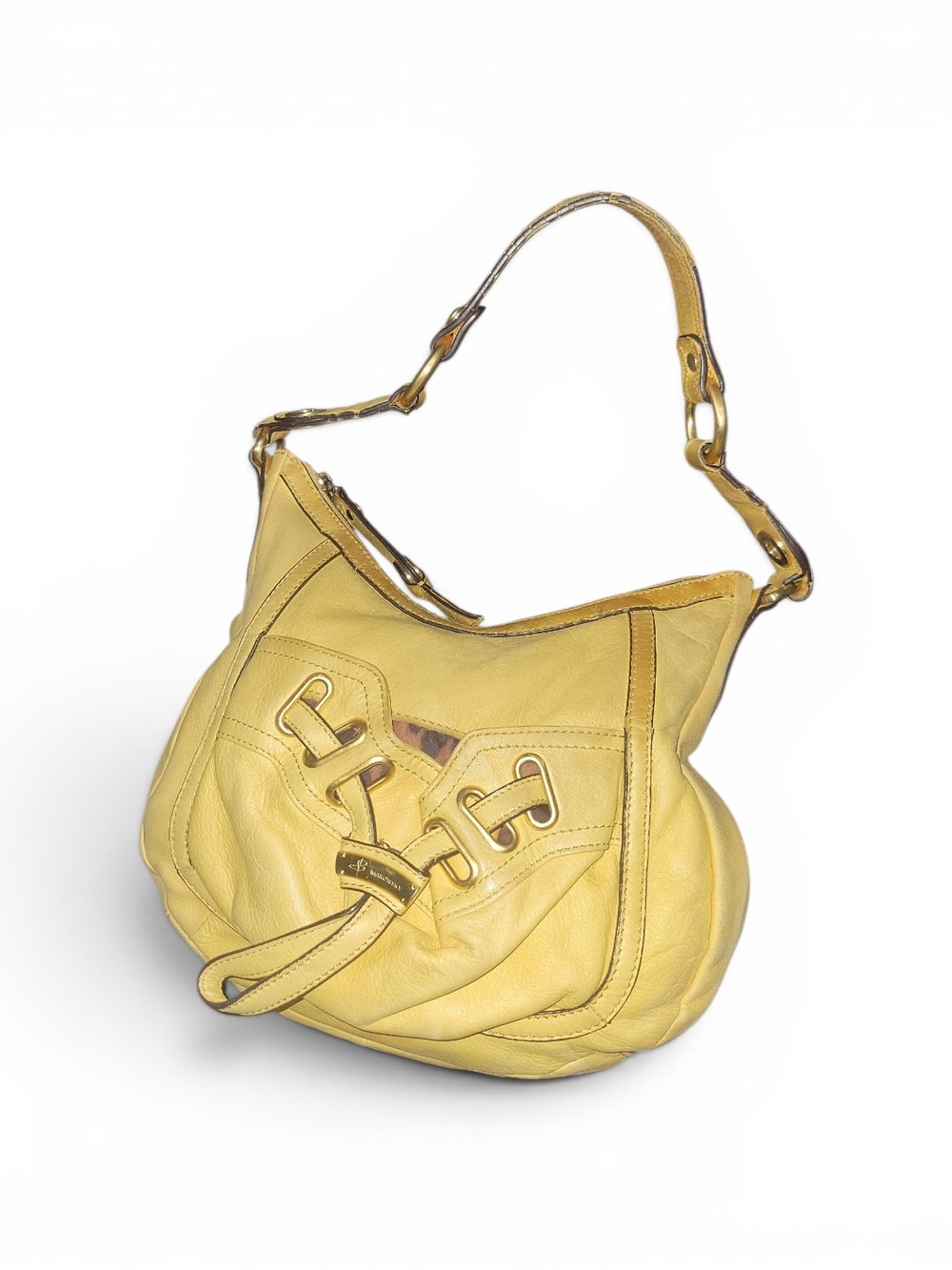 B. Makowsky Yellow Leather Hobo Shoulder Bag